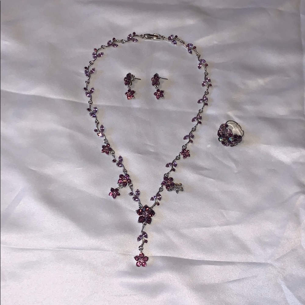 Purple Floral Stones Jewelry Set - Picture 6 of 6